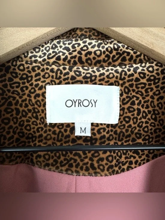 Oyrosy Pink & Leopard Print Velvet Blazer Jacket Gold Metallic Trim Size Medium - Picture 9 of 9